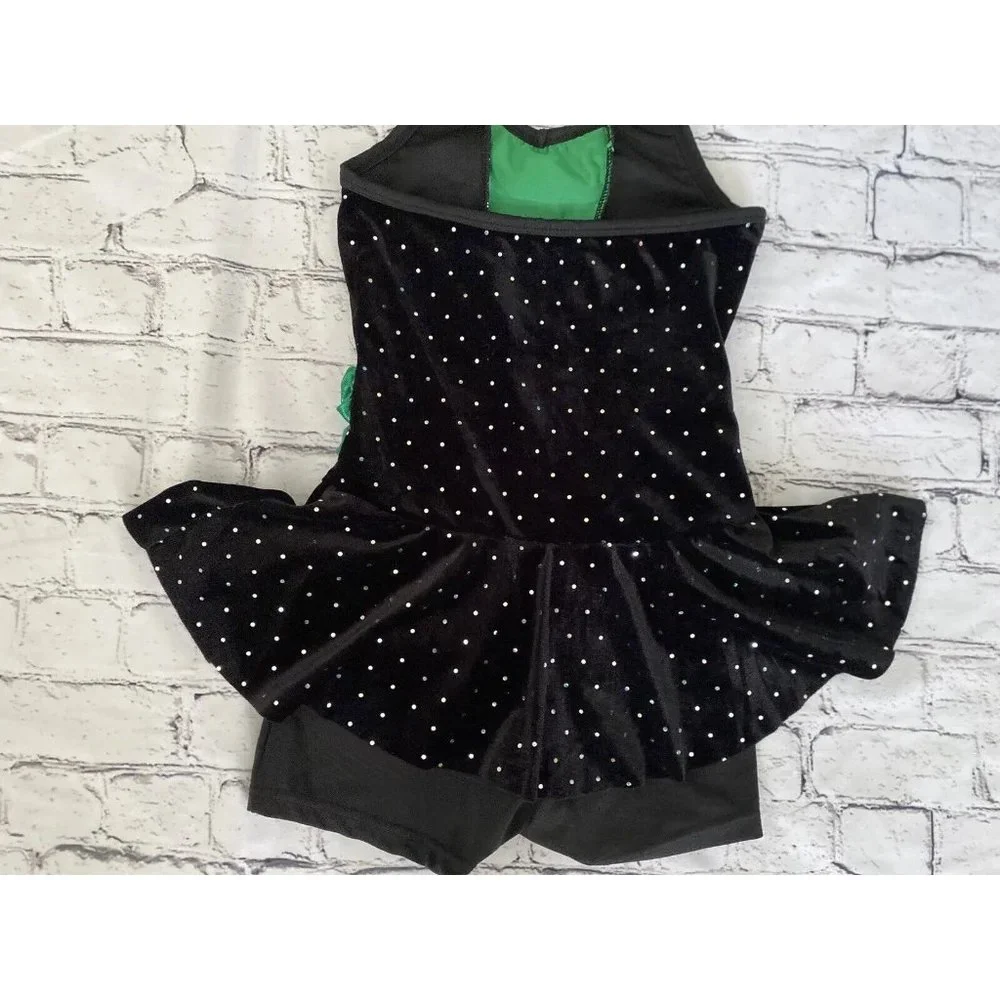 Curtain Call Girl Shiny Sequin Performance Costume Leotard Dress Black‎ Size CME